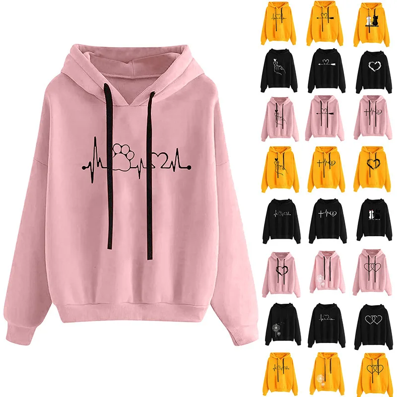 

Oversized Hoodie Women Autumn Long Sleeve Hooded Sweatshirts Harajuku Heart Print Sweatshirt Girls Hoodies Sudaderas Con Capucha