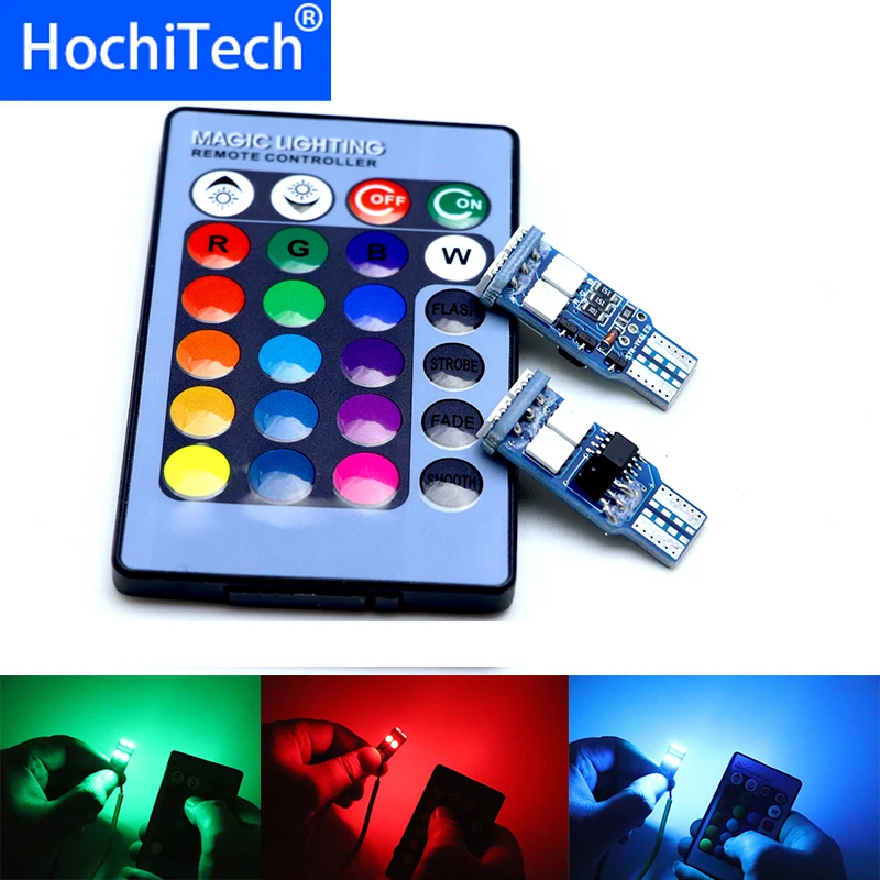T10 W5W светодиодный автомобильный фонарь RGB с пультом дистанционного управления