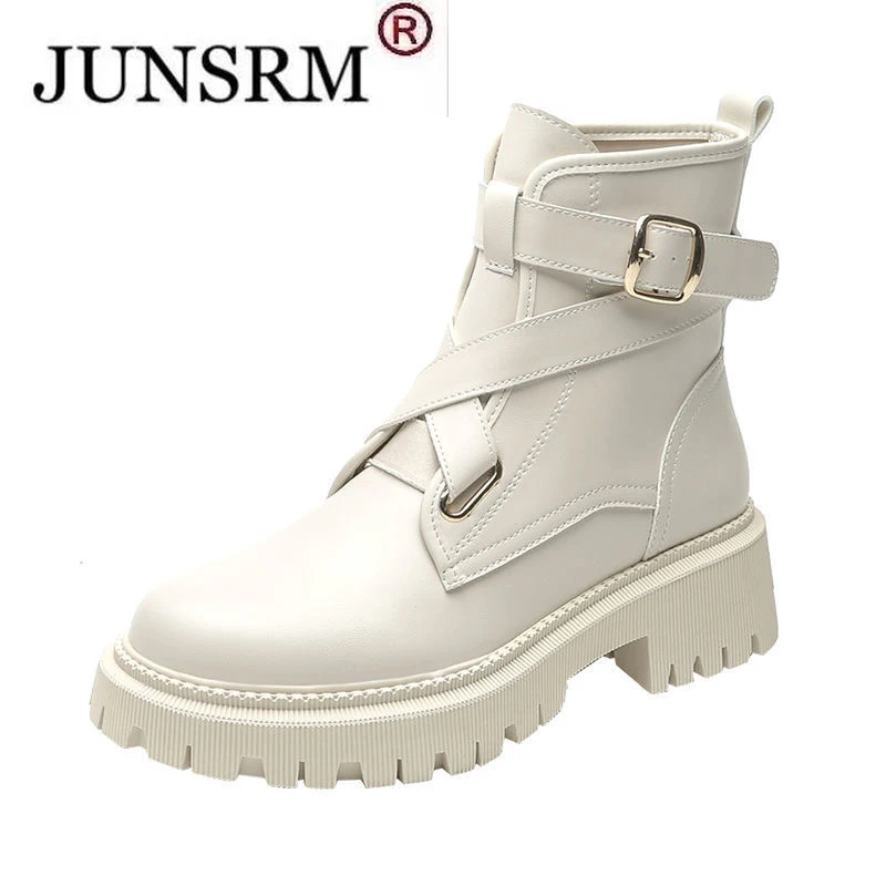 

Women's Short Boots Buckle Strap PU Fashion Woman Shoes Low Heel Platform Winter Thicken Warm Ankle Boot 2022 New Botas De Mujer