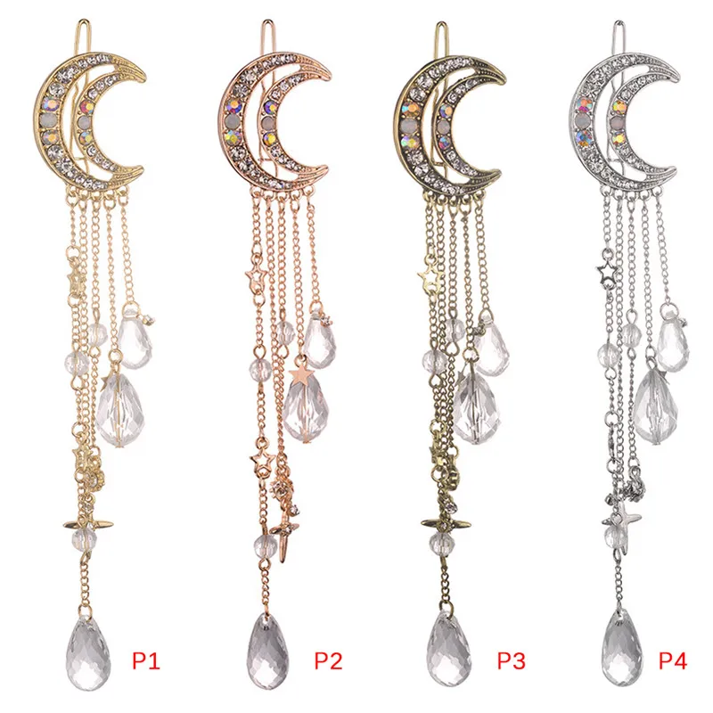 Луна Кристалл кисточки заколка для волос очаровательные длинные элегантные