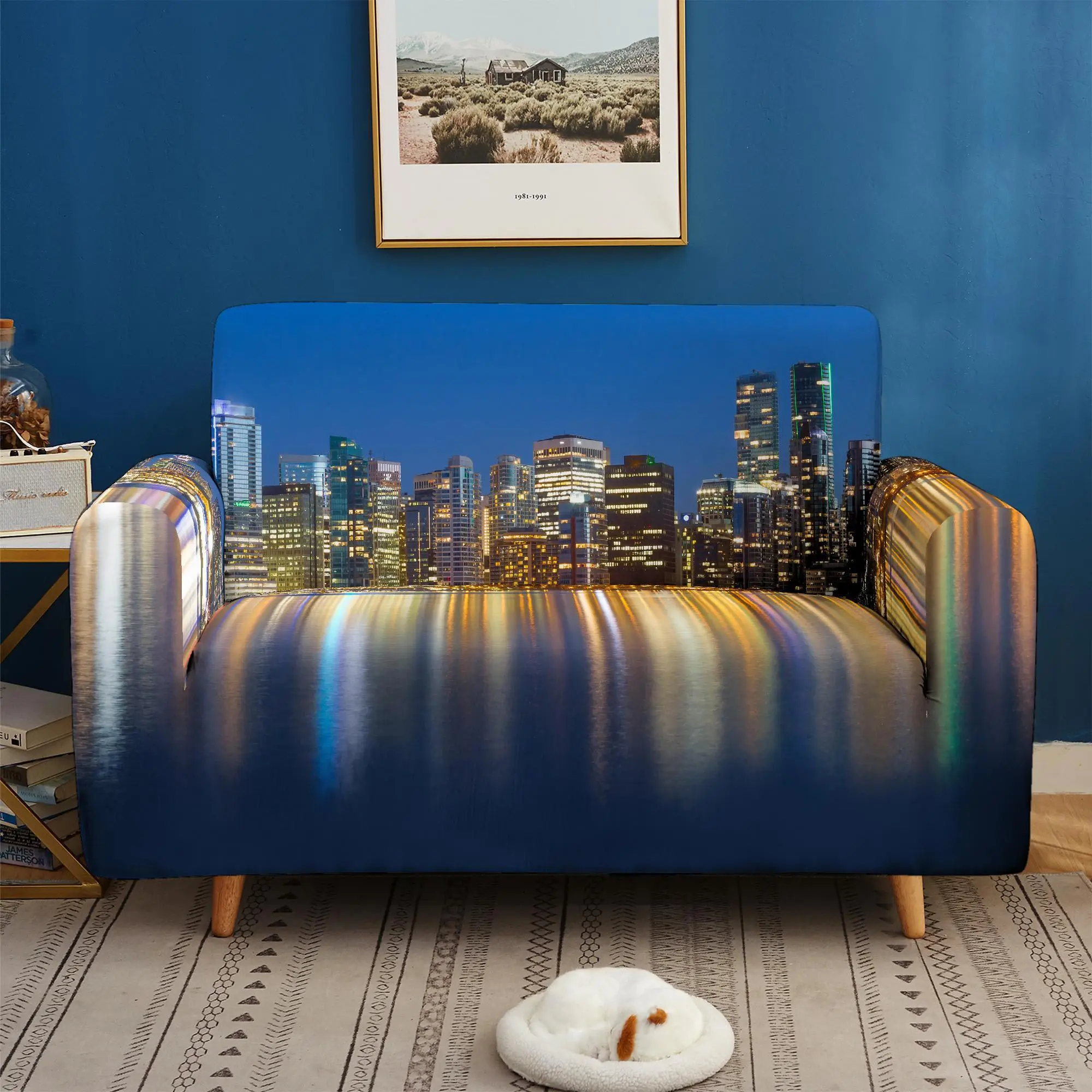 

City Night View Pattern Elastic Stretch Sofa Covers for Living Room Modern Furniture Slipcover Protect 1/2/3/4 seater Polyester