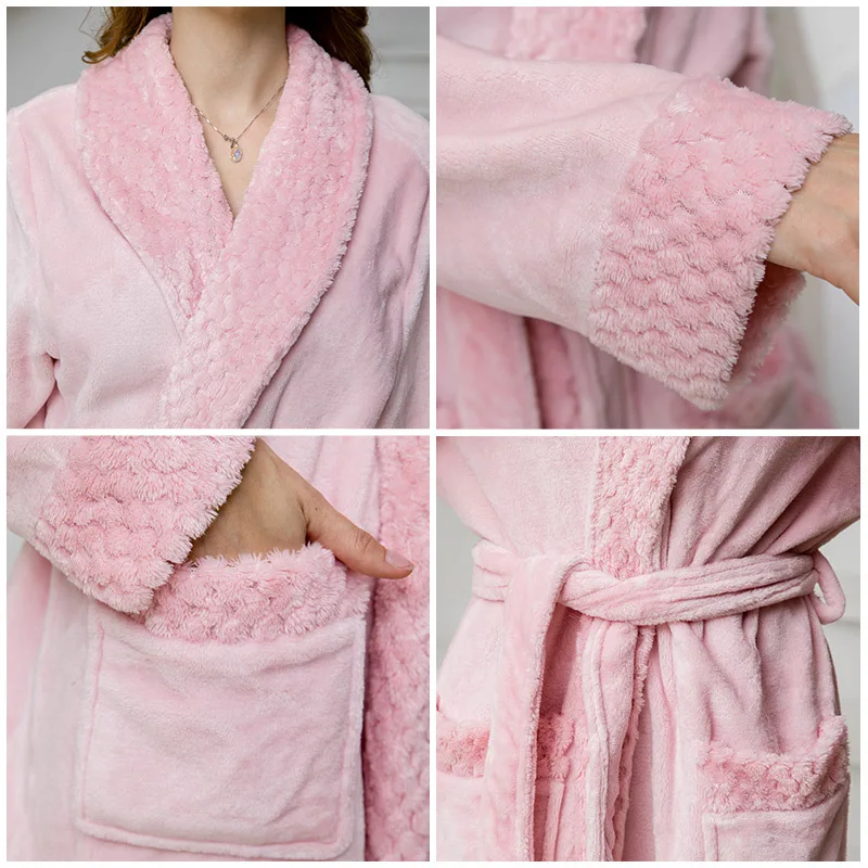 

Autumn and winter new fashion couple flannel nightgown personality bathrobe men's thick long women's trendy pajamas