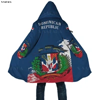 dominican country flag pattern printed hoodie duffle coat hooded blanket cloak thick jacket cotton pullovers dunnes overcoat