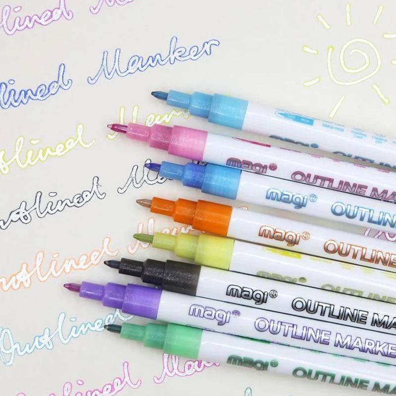 8 цветов двойные линии контурные художественные ручки маркеры ручка выделяемая