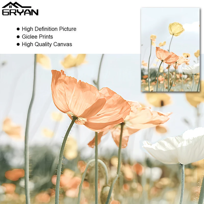 Скандинавская Маргаритка и Маковый цветок холст Художественная печать живопись