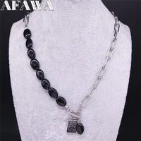 witchcraft pentagram bat cat stainless steel natural stone choker necklace black silver color jewelry collier homme n3713s02