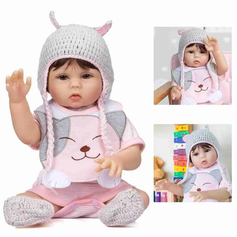 

19 Inch 1733 Silicone Toddler Girl 49CM Lifelike Cute Rebirth Dolls Set With Romper Jumpsuit Rabbit Hat Kids Gifts