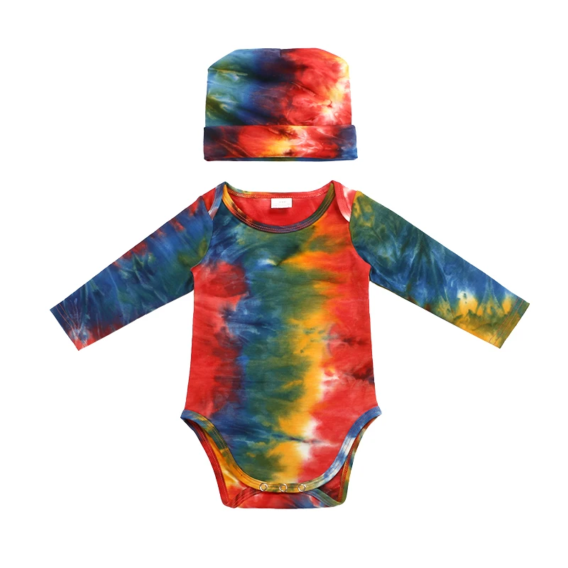 

Kaiya Angel Print Rainbow Newborn Baby Winter Clothes Boy Girl Outfit Set Pullover Covered Button Rompers +Round Cute Hat Set