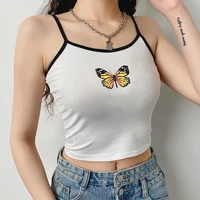 adora skinny butterfly pattern printed women tank tops slim sleeveless halter tight crop top womens casual camisole fashion