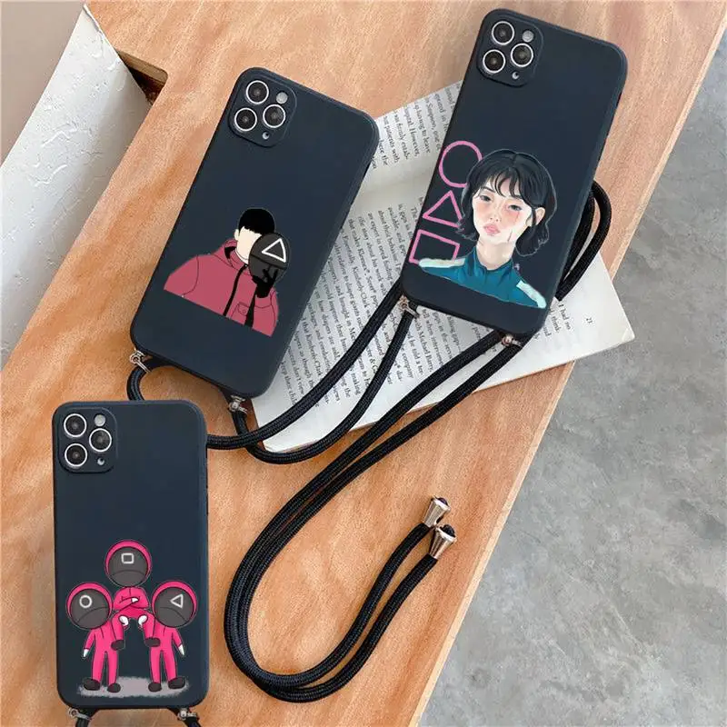 

Squid Game Oh Young-Su 001 Phone Case For iPhone 7 8 11 12 X XS XR MINI Pro Max Plus Strap Cord Chain Lanyard soft coque shell