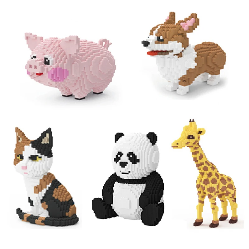 

3274pcs+ Animal World Panda 3D Model Building Block Giraffe Kitten Puppy DIY Connecting Block Assembly Adult Building Block Toy