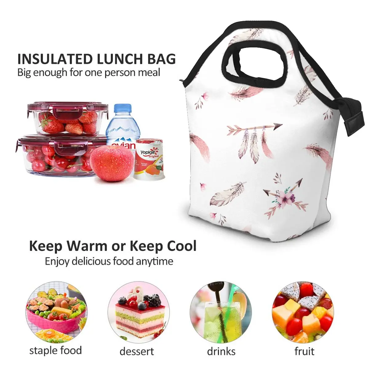 Bohoo-мешок для обеда с изображением перьев и координат сумки обеда/льда