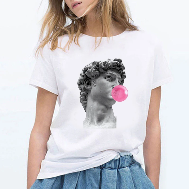 

Harajuku Women's T-shirt 90s Ulzzang Graphic Funny White Drawing David Print T-shirt O Neck Women T-Shirt Tee Tops Short Sleeve