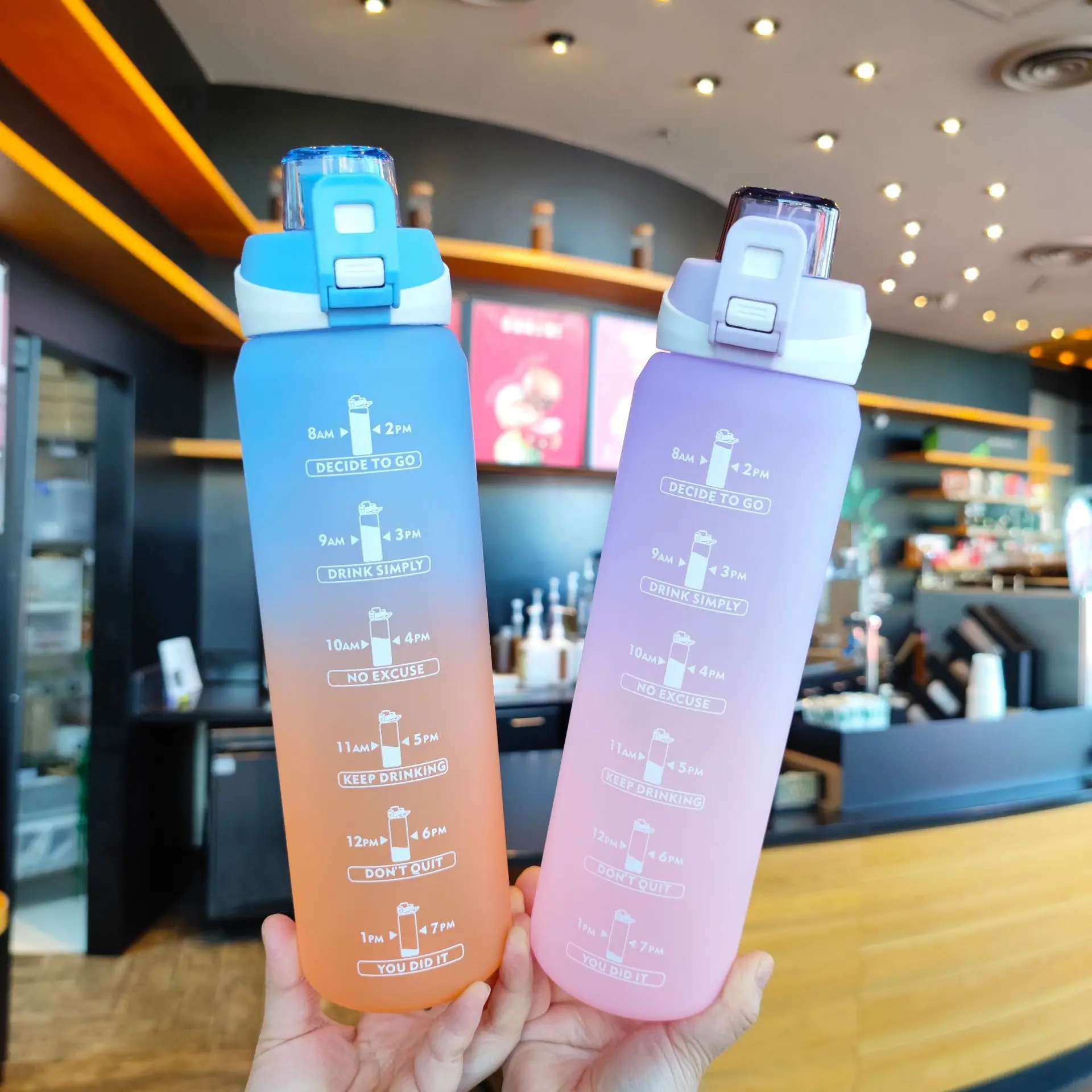 

1000ML Water Bottle Portable Colorful Sports Bottle with Time Leak-proof Cups for Outdoor Fitness Gym Travel Bottle to School
