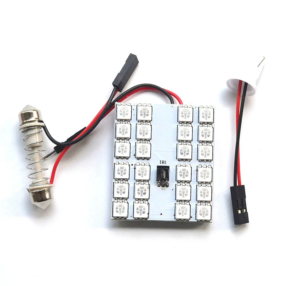 T10 RGB 5050 12SMD Автомобильный светодиодный пульт дистанционного управления Rgb Светодиодная панель для автомобиля интерьер Авто светильник s чтение купол фестон BA9S адаптер DC 12v светильник - Испускаемый цвет: only 24mm