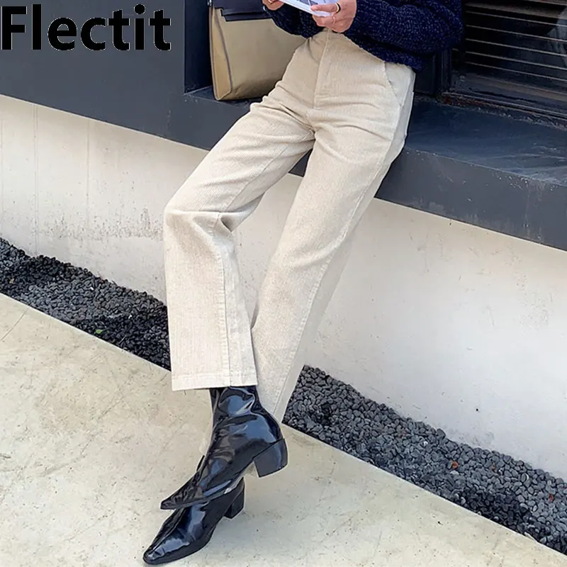 

Женские вельветовые брюки Flectit с высокой талией по щиколотку, брюки с вырезом на осень и зиму, женские вельветовые брюки большого размера *