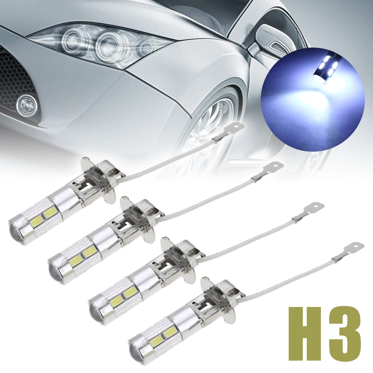 4 шт./компл. H3 5630 10SMD Белый светодиодный автомобильный противотуманный фонарь стоп