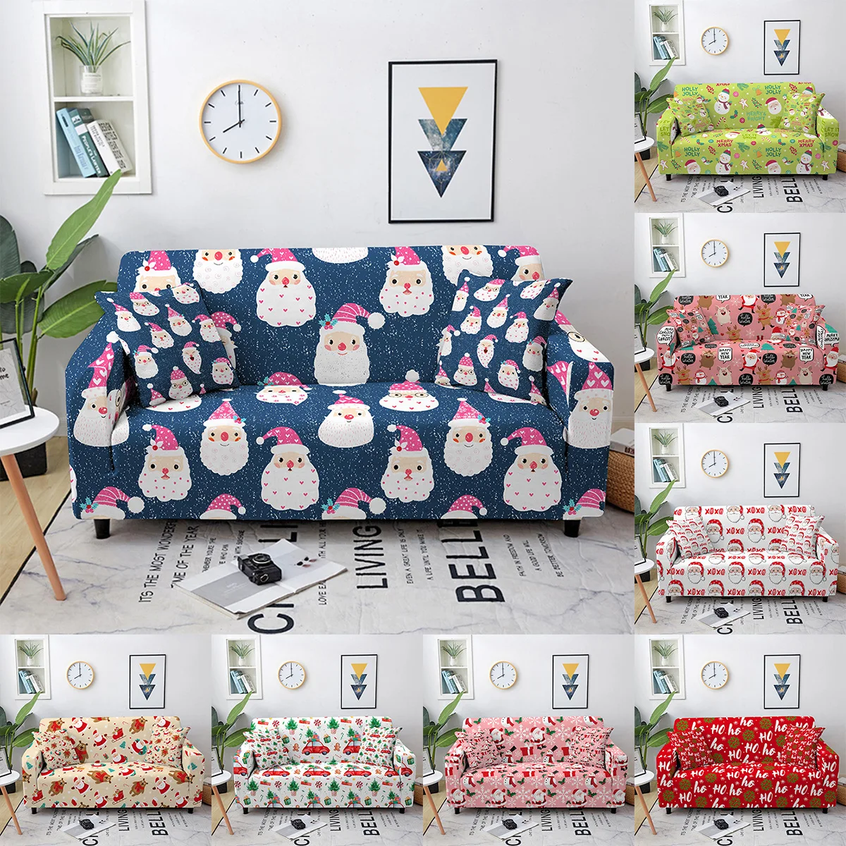 

Western Fashion Christmas Santa Claus Pattern All Inclusive Elastic Sofa Cover Soft Couch Slipcovers 8 Colors 1-4 Seaters