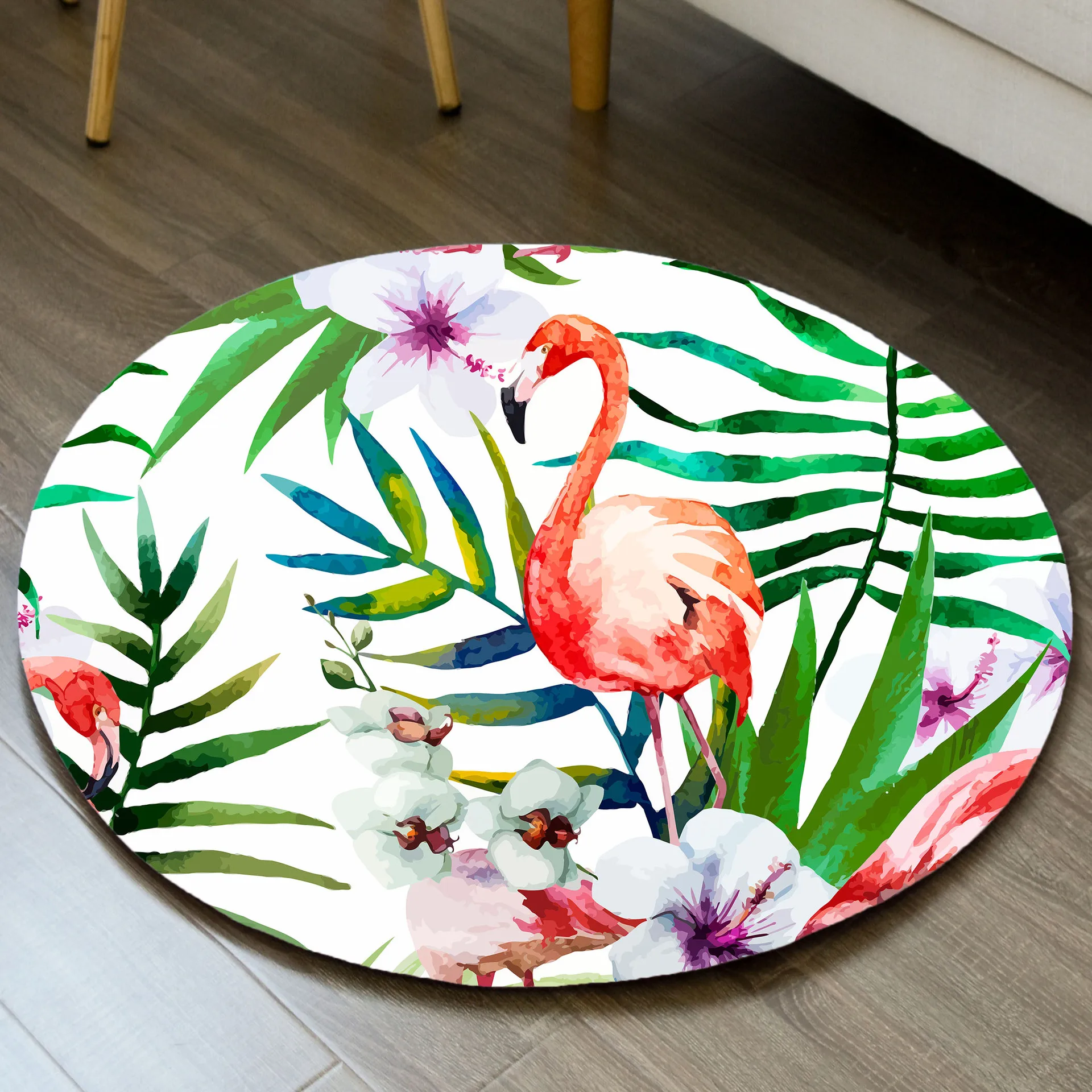 Коврик дверной с принтом фламинго птиц и листьев нескользящий | Дом сад