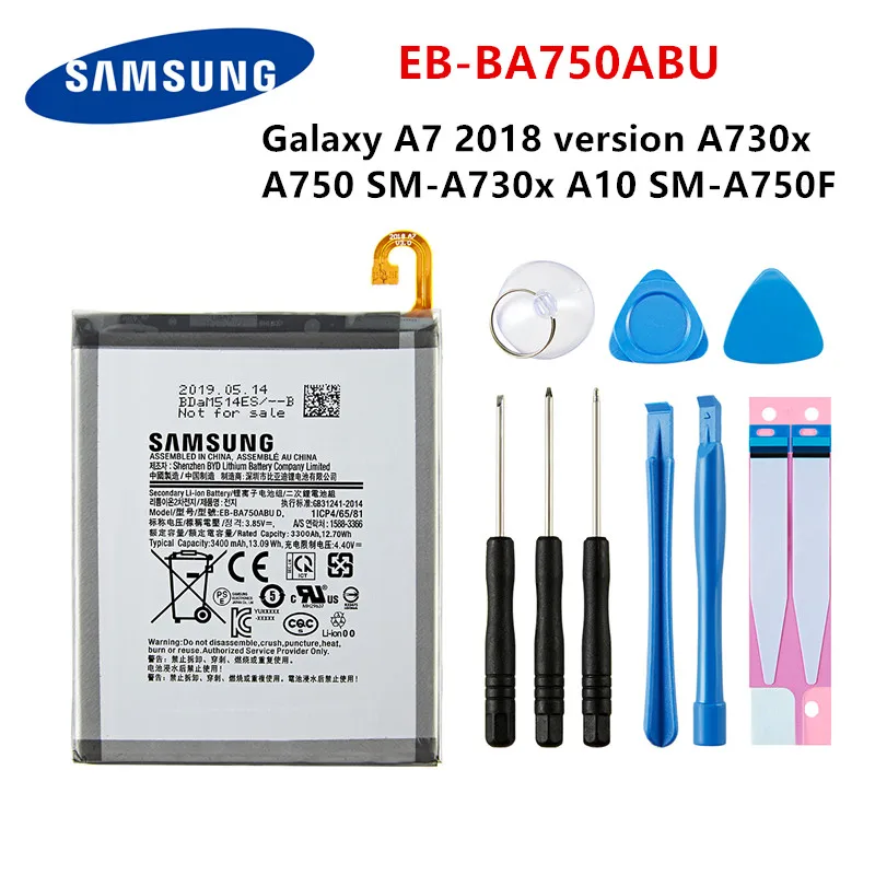SAMSUNG-batería original de EB-BA750ABU, 3400mAh, para SAMSUNG Galaxy A7, versión 2018, A730x, A750, SM-A730x, A10, SM-A750F + herramientas