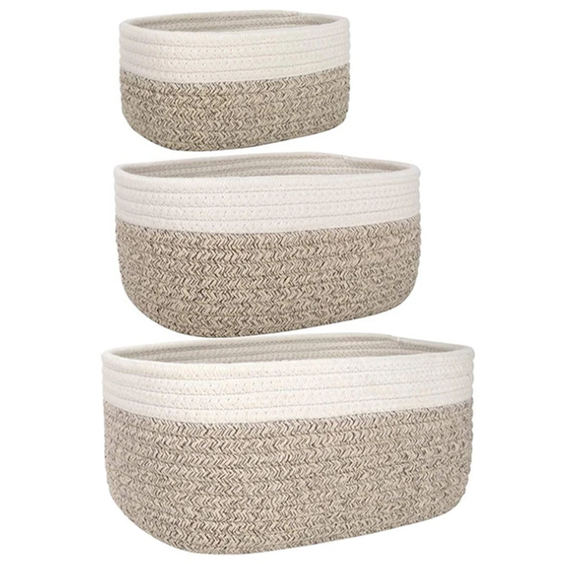 

New-Storage Basket Cotton Rope Basket Woven Basket Multipurpose Organizer Bins for Sundries, 3PCS