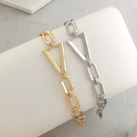 qmhje triangle charm pendant bracelet women men geometric choker gold silver chain cubic zirconia paved jewelry punk trendy