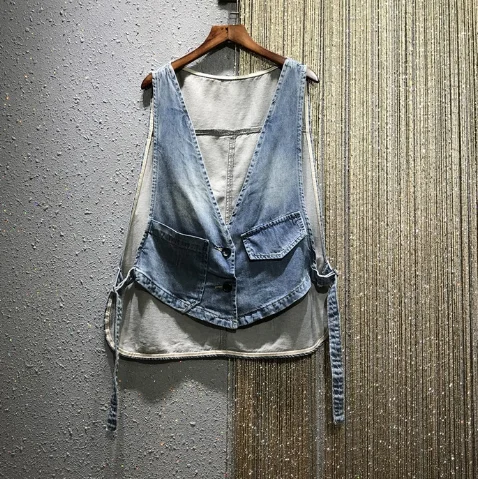 Женский джинсовый жилет в стиле ретро универсальный Свободный укороченный из
