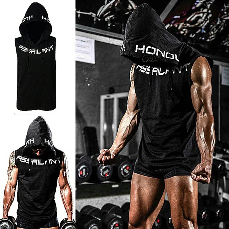 

HETUAF 2019 Mens Cotton Hoodie fitness clothes bodybuilding tank top men Trend Tees Shirt Casual vest