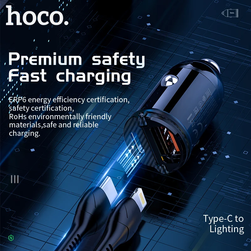 Автомобильное зарядное устройство HOCO USB PD 30 Вт быстрая зарядка QC4.0 3 0 Supercharge FCP для