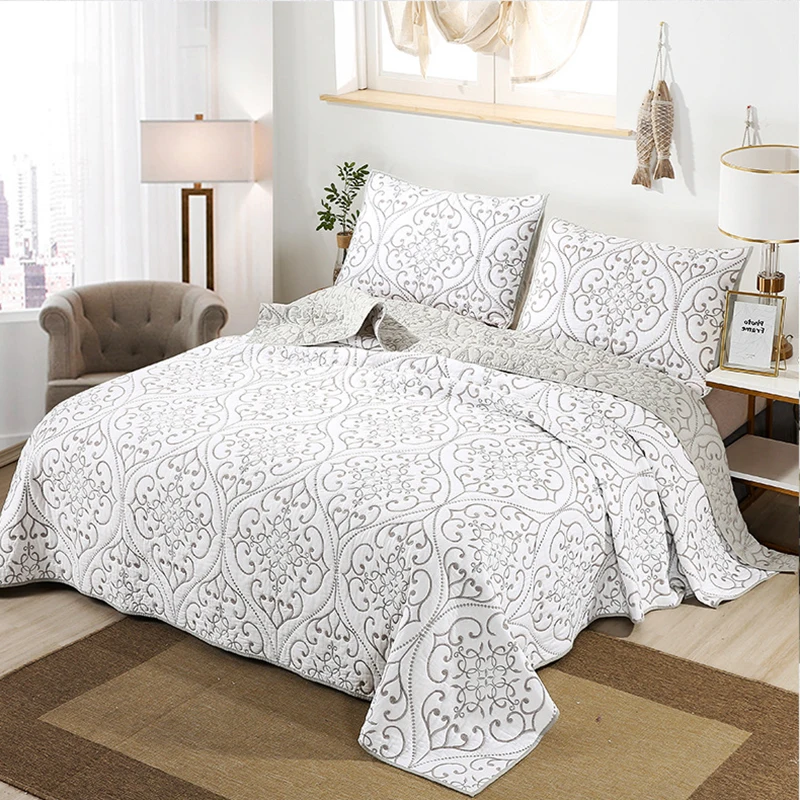

White Bedspreads For Bed Quilt Set 3PCS Cotton Quilts Embroidered Bed Cover Pillowcase King Queen Twin Coverlet Summer Blanket