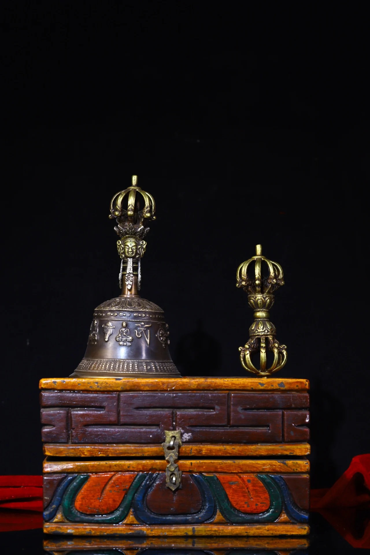 

Home 9" Tibet Buddhism Temple Old Bronze Tantric pure hand-made ring copper Law bell Vajra drop the magic pestle Suzuki set