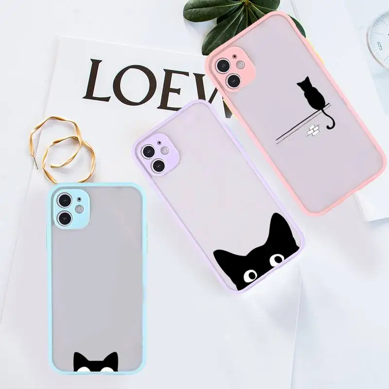 

Cute black cat Phone Case Pink matte transparent For iPhone 7 8 x xs xr 11 12 13 pro plus max mini Clear Funda