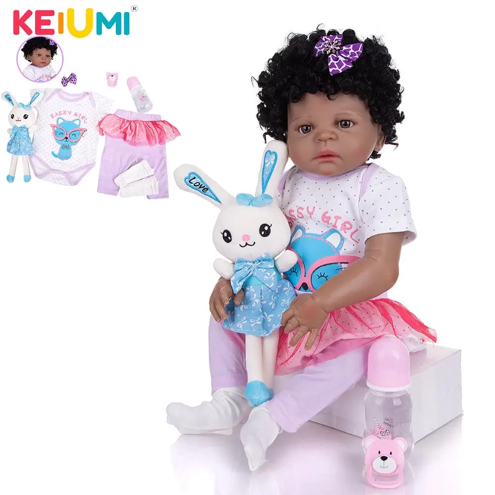 KEIUMI Сделай Сам 23 дюйма Reborn Baby полностью силиконовый тело Кукла Черная кожа с
