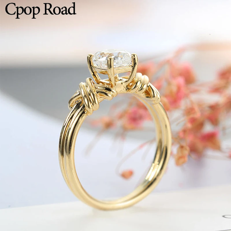 Cpop винтажное переплетенное узорное Золотое кольцо с цирконием свадебное модные
