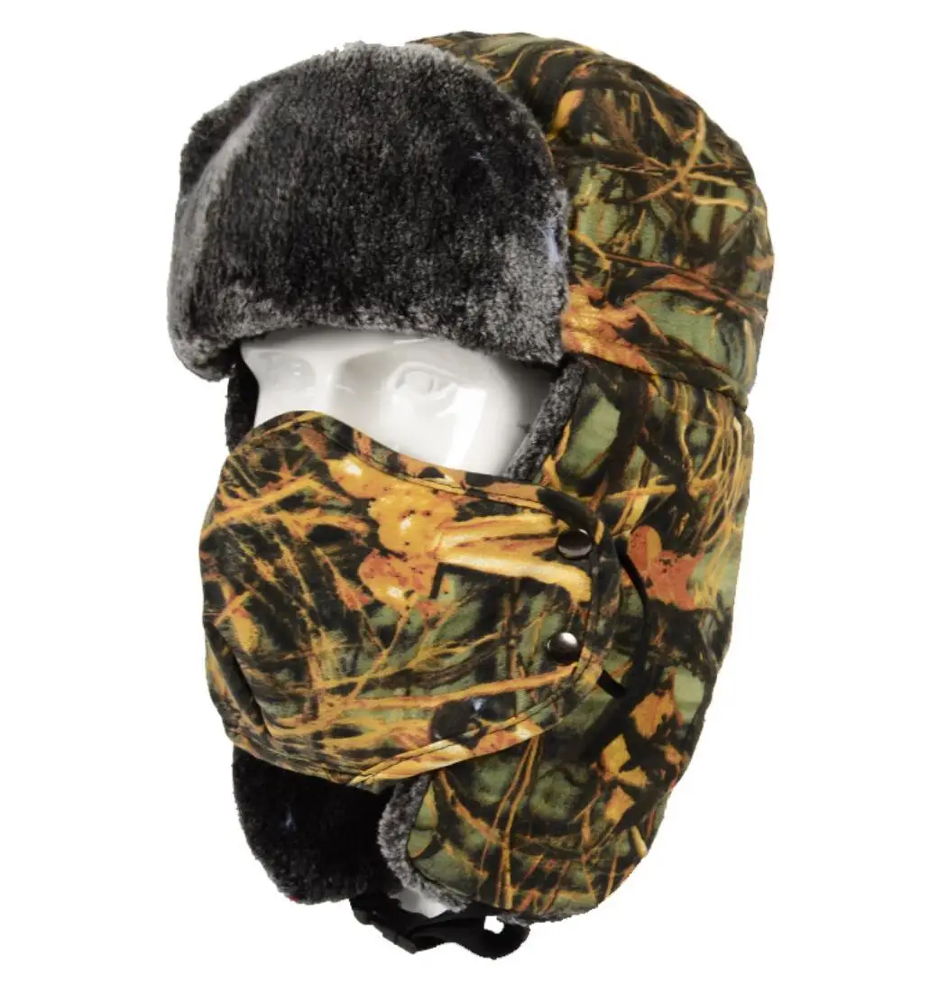 

Lei Feng Cap Windproof Faux Fur Ear Flap Mask Hat Men Women Thickened Ski Trapper Bomber Hat Snow Caps bonnet Warm Winter Cap