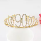 Серебристо-золотые 90 стразы на день рождения Тиара повязка на голову для женщин Happy 90th 90 лет, платья на день рождения, украшения для вечеринки сделанные своими руками, полезное, подарки