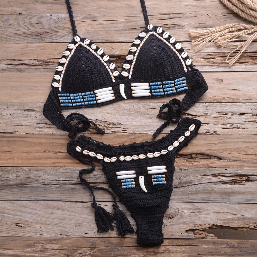 Blue sexy swimsuit, pearl shell, hand crochet, high quality, top, knitting, beach clothes, women's clothing