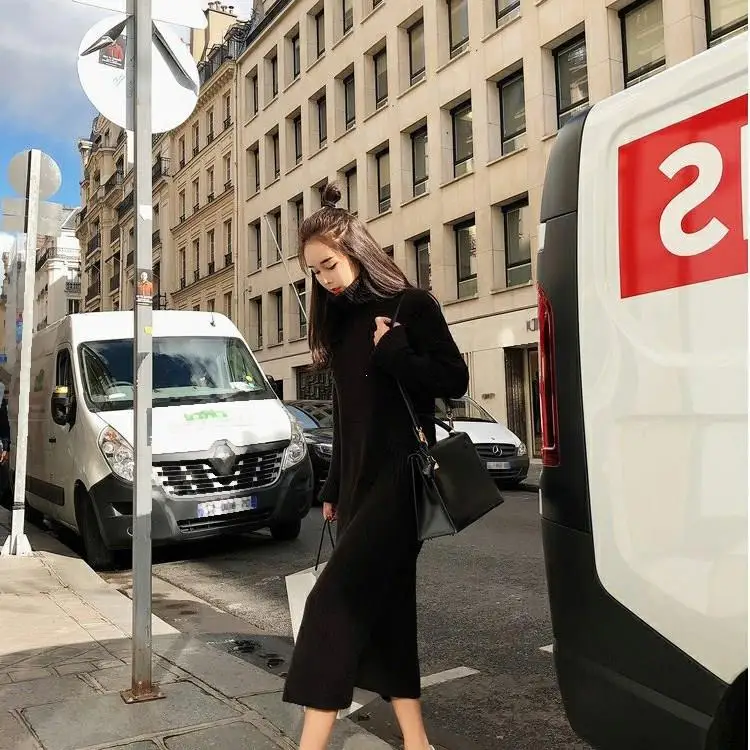 Трикотажное женское платье Осень Зима Ретро белое Vestidos повседневное пуловер