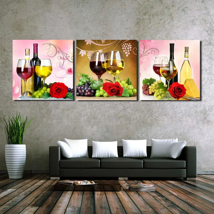 Настенные картины в виде чашки винограда розы 3 шт. холст современные Набор для