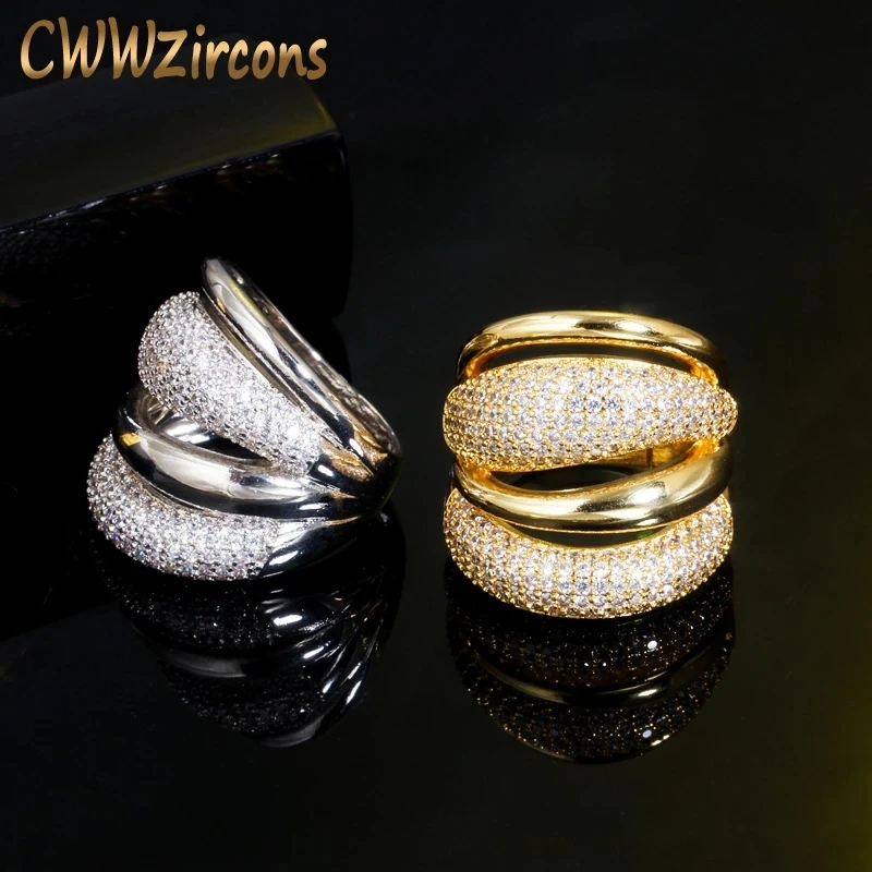 CWWZircons Adjustable Cubic Zircon Bold Big Statement Rings for Women Luxury Yellow Gold Bridal Engagement Wedding Jewelry R167