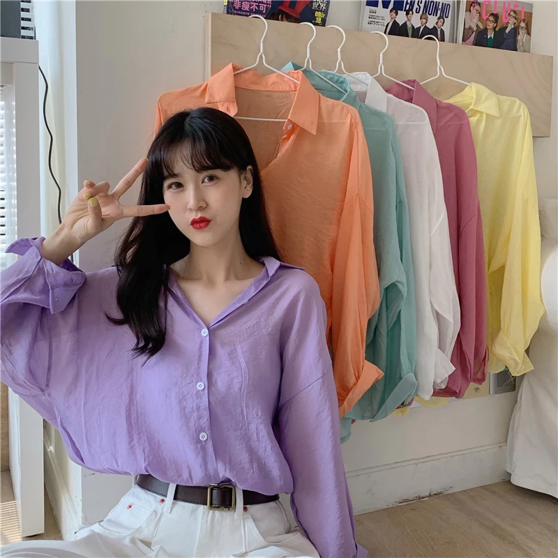 Рубашка поло с воротником свободная приталенная Солнцезащитная рубашка тонкий