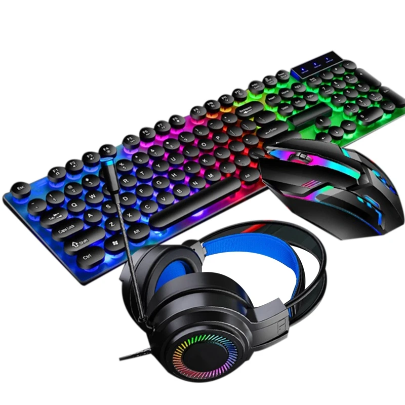 

NEW-4 in 1 Keyboards Gaming Mouse & RGB Headphones Wired Mechanical Keyboard Mouse Headset Kit for Laptop Computer