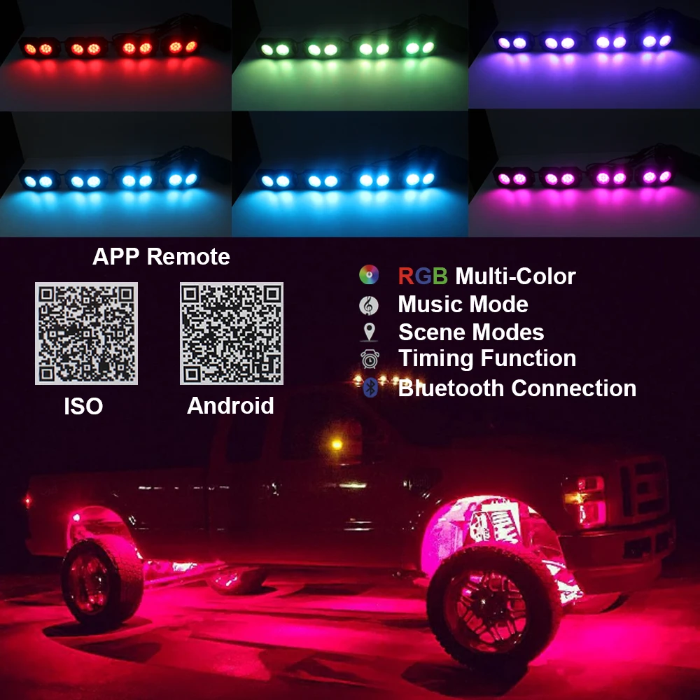 Беспроводное управление RGB светодиодный фонарь под колесами многоцветный