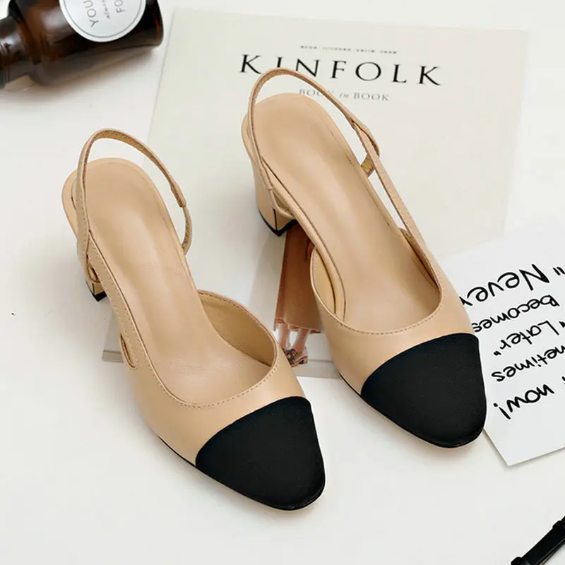 Женские сандалии и тапочки Baotou черные босоножки с квадратным носком на высоком