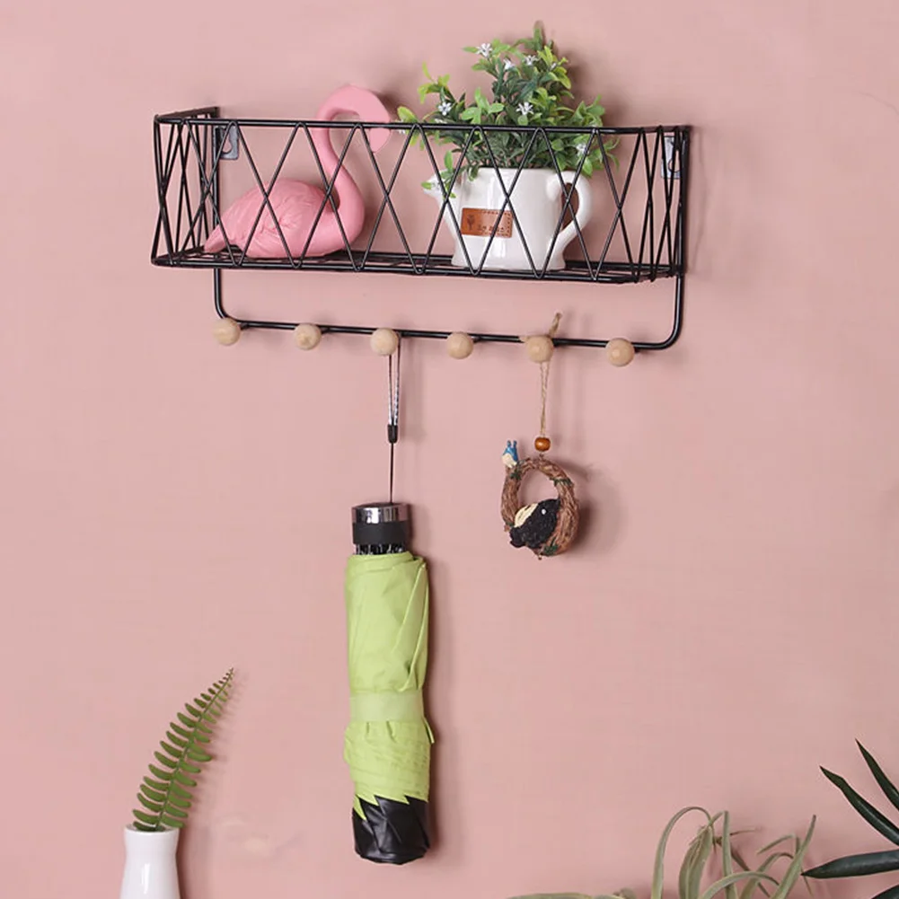 Large Capacity Bathroom Kitchen Sundries Wrought Iron Wall Hanging Storage Rack Home No Drilling Living Room With Hooks | Дом и сад