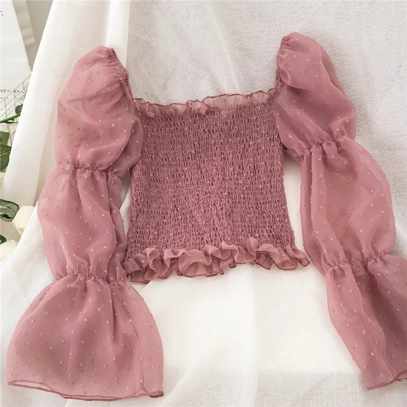 Женские шифоновые блузки с открытыми плечами OCEANLOVE эластичные короткие