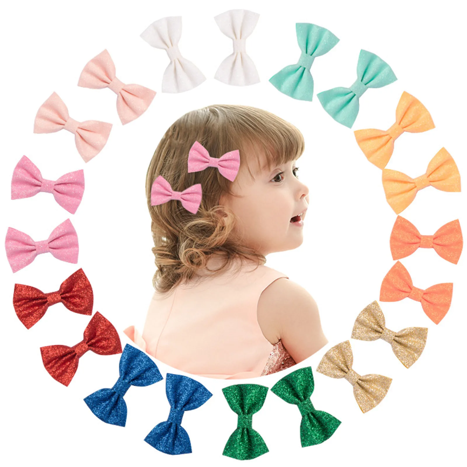 

2Pcs Cute Solid Blingbling Hair Bows With Clip For Girls Hair Clips Handmade Hairpins Barrettes Headwear Kids Hair Accessories
