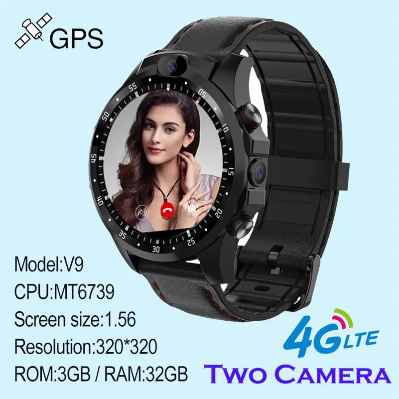 Black 3G-32G V9, водонепроницаемые, 4G, gps, Смарт-часы, телефон, Android 7,1, с камерой 5 МП, 1,56 дюймов, 800 мАч, спортивные Смарт-часы, мужские, ответ на вызов, SIM часы - Цвет: Black 3G-32G