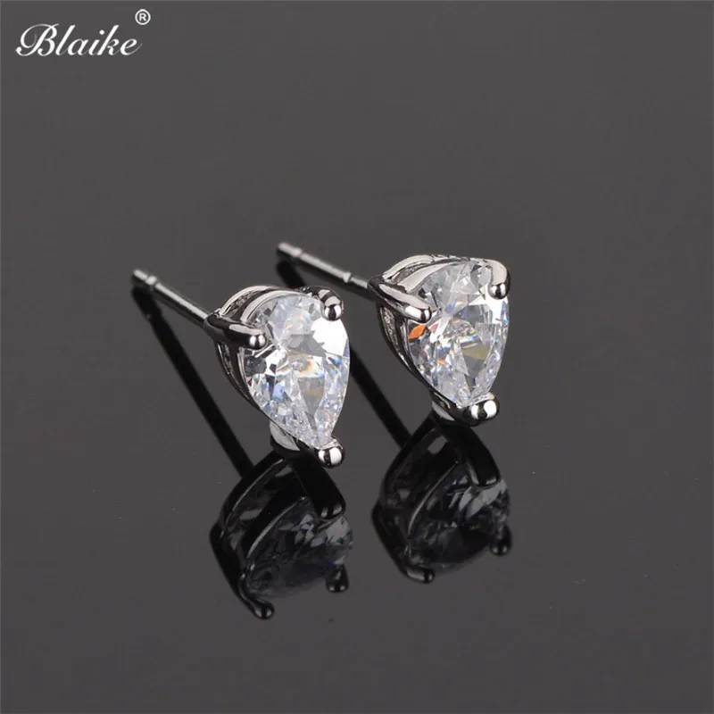 Женские серьги-гвоздики с цирконом серебристого цвета | Украшения и аксессуары