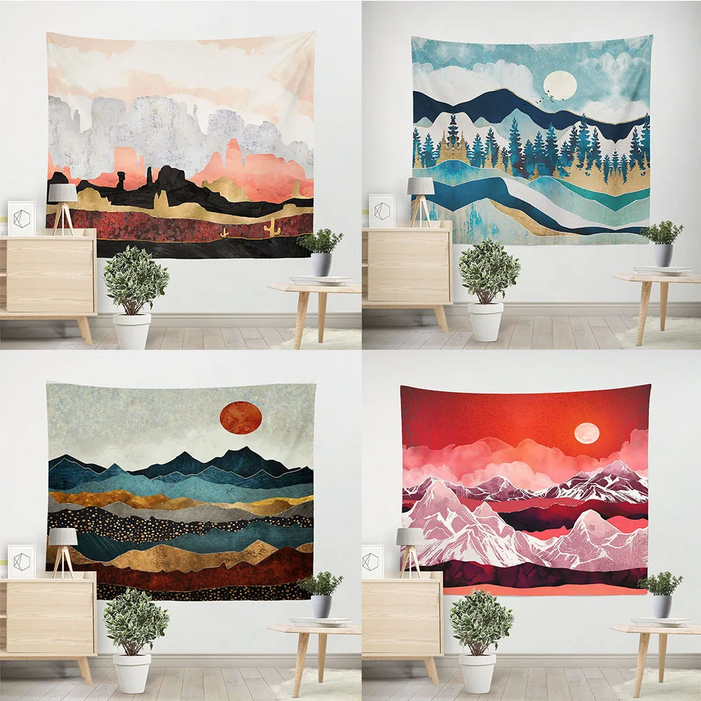 Настенный гобелен с изображением заката мандалы луна небо звезда картина маслом